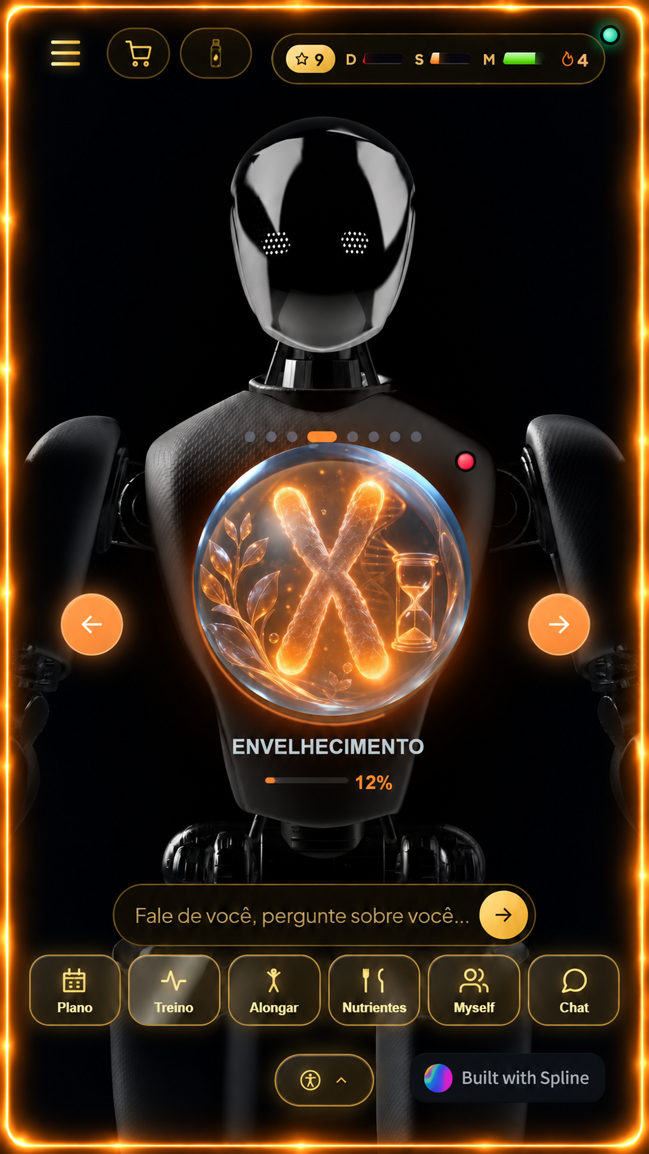 Interface Mobile do GENOMA mostrando a esfera Envelhecimento