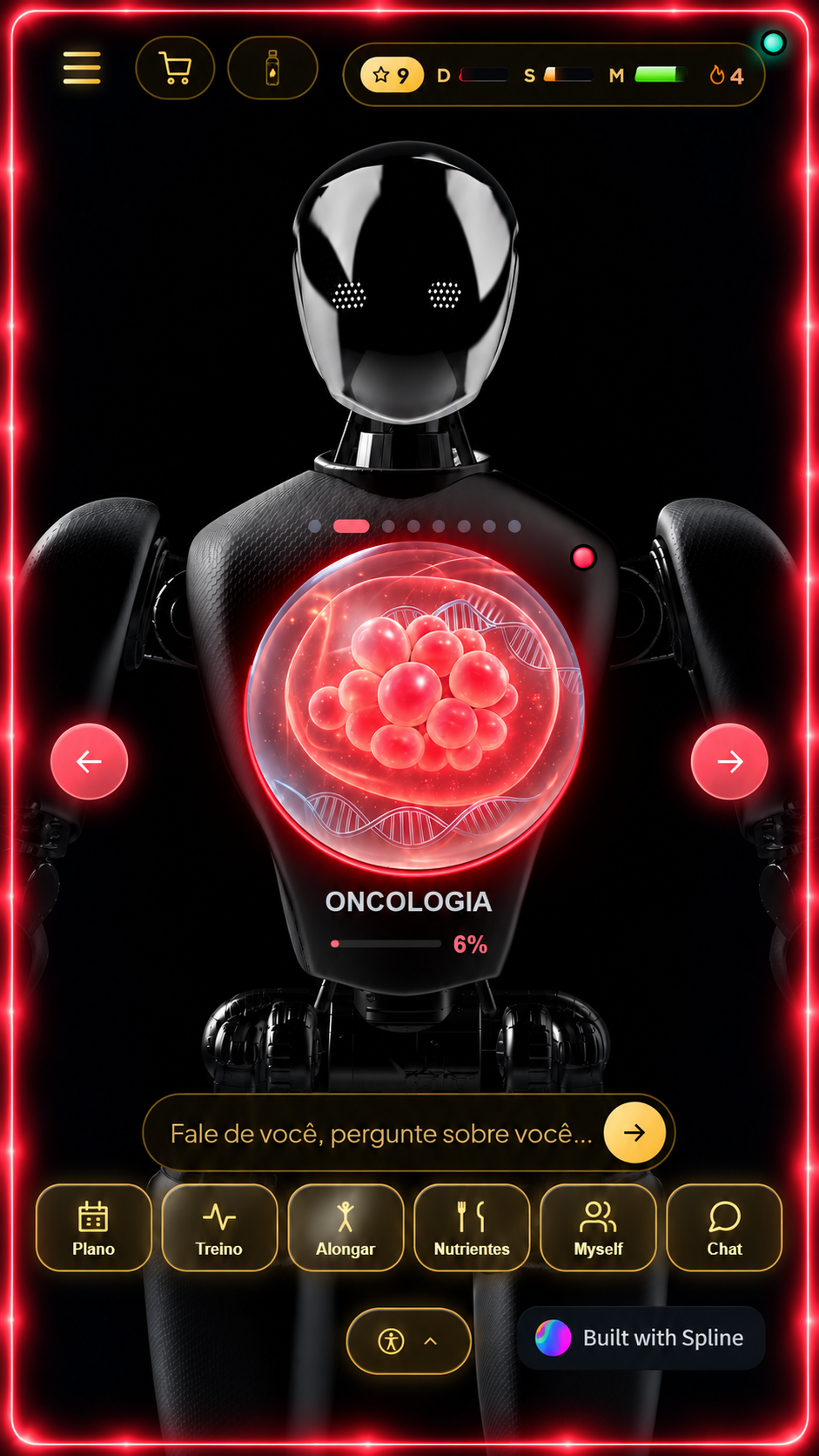 Interface Mobile do GENOMA mostrando a esfera Oncologia
